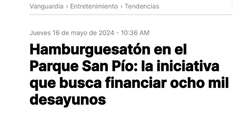 Hamburguesatón en el Parque San Pío: la iniciativa que busca financiar ocho mil desayunos